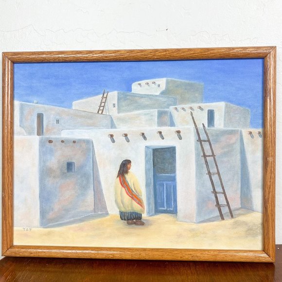 Vintage Oil Painting Hand Painted Native American